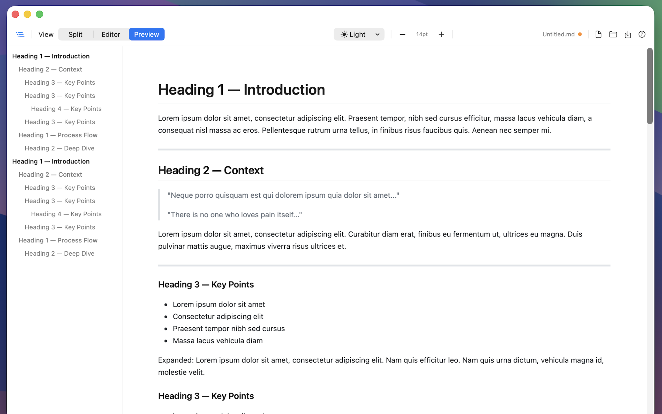 Fast-MD preview mode showing rendered markdown