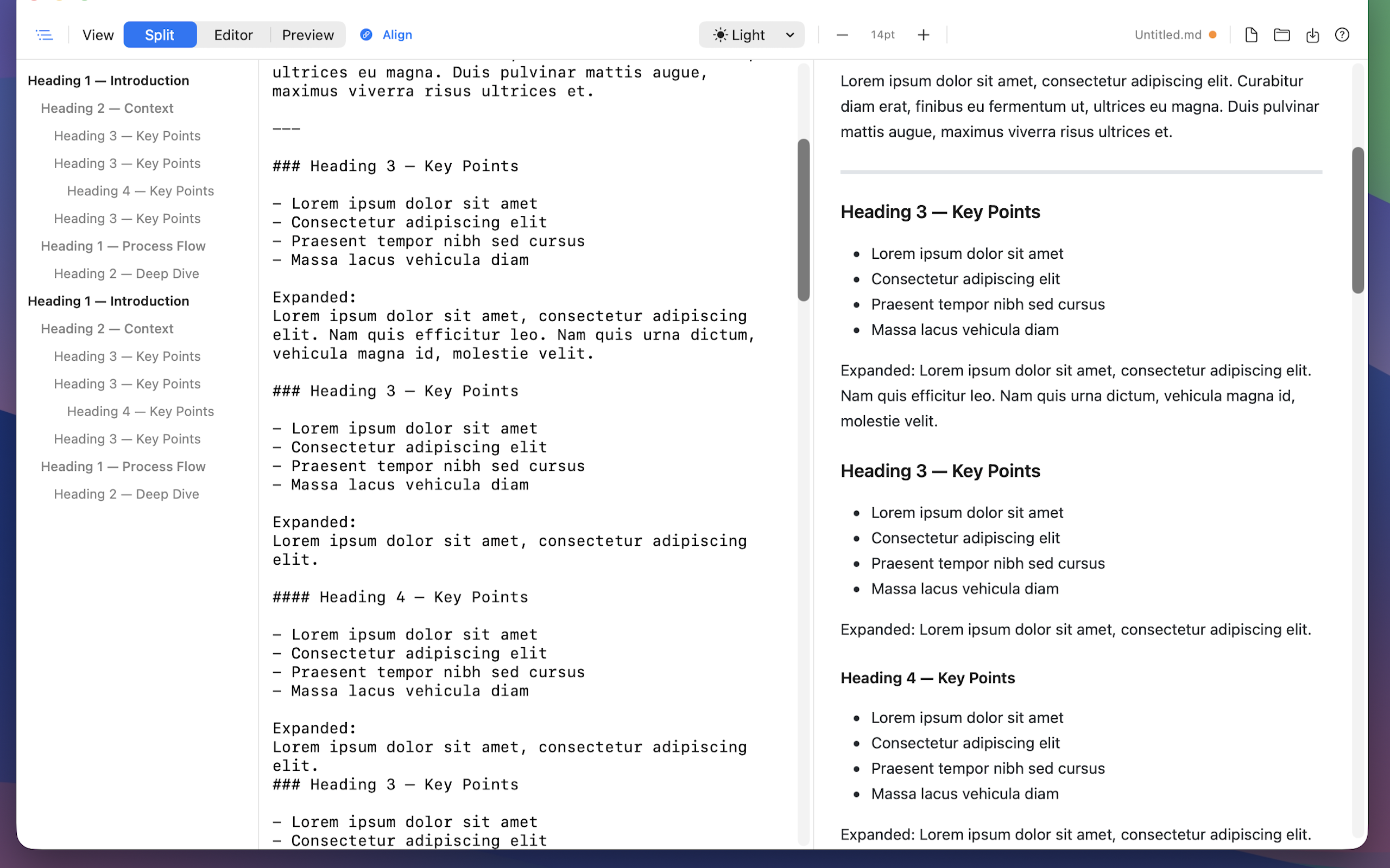 Fast-MD split mode showing editor and preview panels